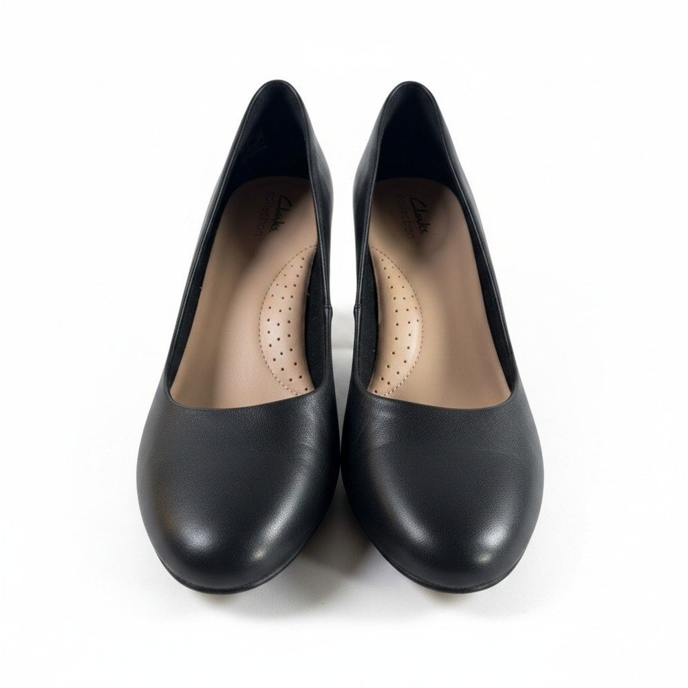 Clarks Collection Womens Black Leather Round Toe Pump Heel 10W